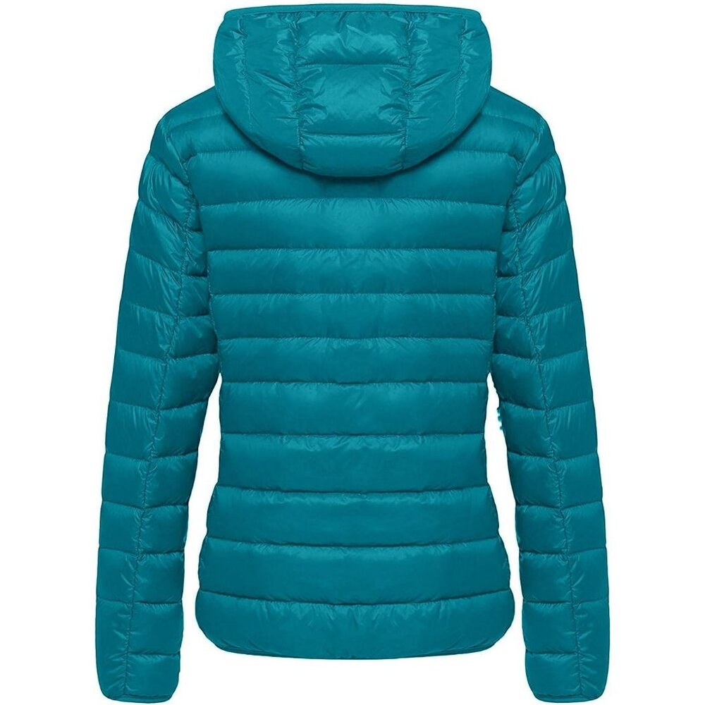 Women's Teal Blue Short Down Hooded Puffer Jacket Coat Fabric Packable Ultra - Picture 2 of 6